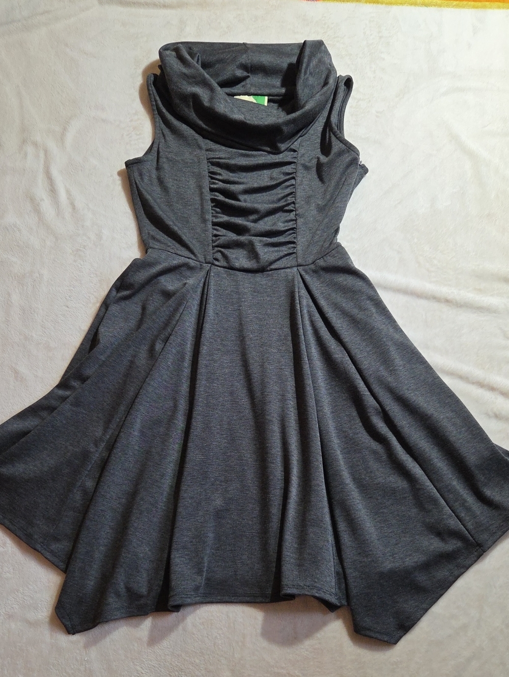 Modcloth (Fervour) Sleeveless Gray Cowl Neck Fit-and-Flare Dress
